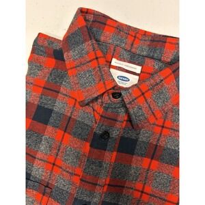 Old Navy Men's Medium Red/Gray Plaid Flannel Regular Fit Long Sleeve Shirt